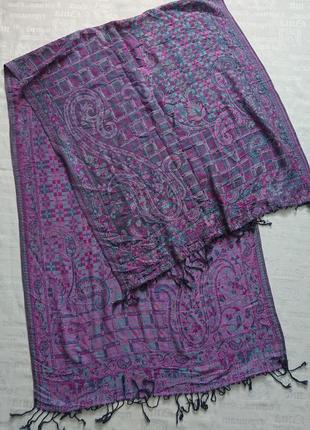 Красивый палантин cashmere/ теплый широкий шарф в принт #90%кашемир+10%шелк#6 фото
