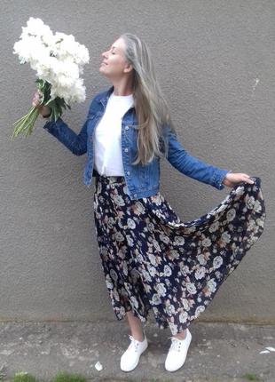 Шифоновая,винтажная ,длинная миди  юбка в цветочный принт4 фото
