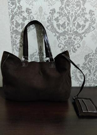 Шикарная женская замшевая  сумка шоппер +ключница б/у2 фото