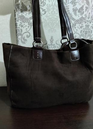 Шикарная женская замшевая  сумка шоппер +ключница б/у8 фото
