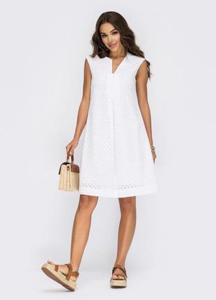 Багато кольорів! натуральна бавовняна сукня сарафан з прошви 100% бавовна міді до колін з коротким рукавом2 фото