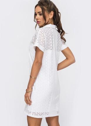 Короткое платье рубашка из прошвы белого цвета платья рубашка 100% хлопковое хлопок3 фото