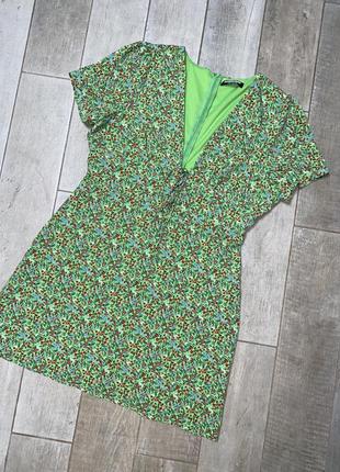 Зелёное мини платье ,цветочный прин,большой размер ,батал(08)1 фото
