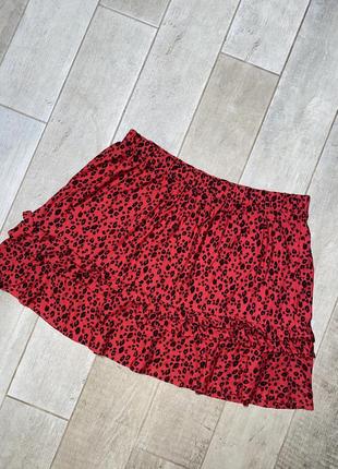 Красная мини юбка ,леопард,воланы,батал ,большой размер(08)