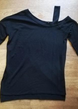 Блуза рубашка кофта жіноча чорна чёрная женская открытое плече рукав 3/41 фото