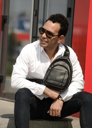 Мужская брендовая черная, вместительная барсетка, сумка через плечо7 фото