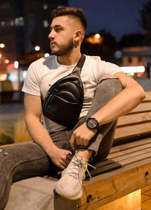 Мужская брендовая черная, вместительная барсетка, сумка через плечо8 фото