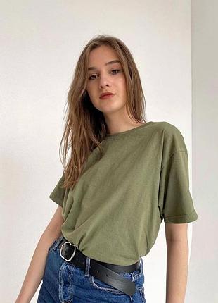 Футболка хлопковая унисекс оверсайз оливковый база