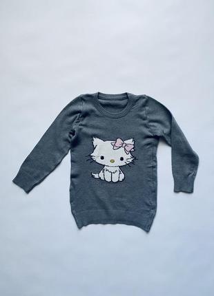 Детские серый свитер, туника hello kitty со стразами для девочки на три года