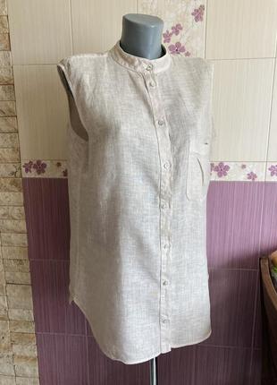 Летняя льняная новая блуза воротник стоечка майка англия2 фото