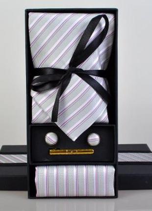 Набор галстук, запонки, зажим, нагрудный платок (паше)1 фото