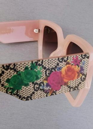 Gucci очки женские солнцезащитные розово пудровые с цветами градиент8 фото