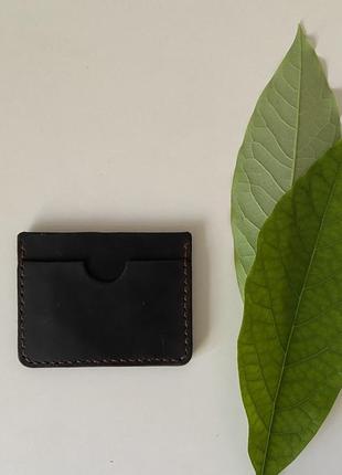 Чорний шкіряний картхолдер, гаманець / черный кожаный картхолдер, кошелек1 фото