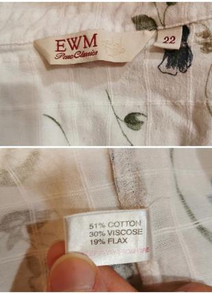 Рубашка лен коттон вискоза в принт цветы ewm тениска блуза с коротким рукавом7 фото