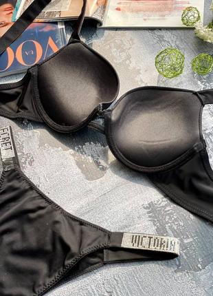 Нижнее бельё victoria's secret с пуш апом, черный 🖤 + подарок фирменный пакет 🎁4 фото