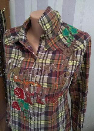 Сорочка з вишивкою бавовна вінтаж клітина блуза сорочка3 фото
