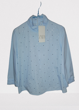 Блузка рубашка красивая с воротником-стойкой zara,р. xs/146-1582 фото