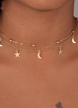 Чокер цепочка луна звезда многослойное колье ожерелье с подвесками