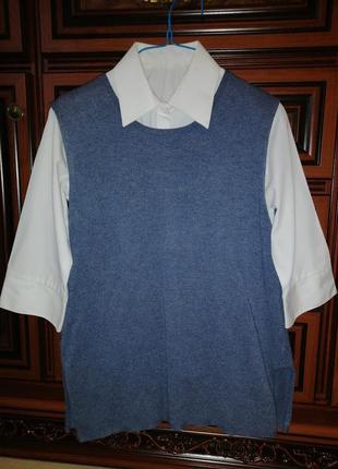 Блузка рубашка красивая с воротником-стойкой zara,р. xs/146-15810 фото