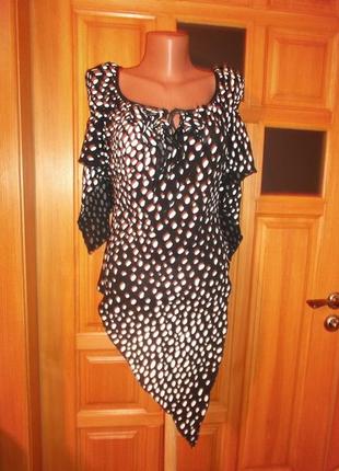 Стильная блуза черная горох рюши косуха сетка р. 12 - м- zone bleub