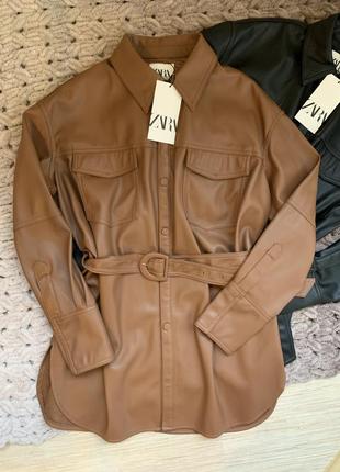 Платье рубашка зара zara экокожа