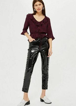 Шифонова блуза, топ з принтом губами/поцілунками, рюшами/оборками