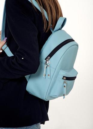 Стильный женский голубой рюкзак для прогулки6 фото
