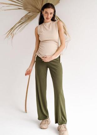 Штани для вагітних трикотажні, хакі (брюки для беременных трикотажные, хаки )