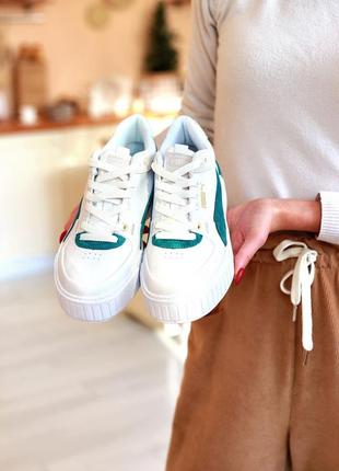 Puma cali sport heritage white/teal білі/бірюзові кросівки пума3 фото