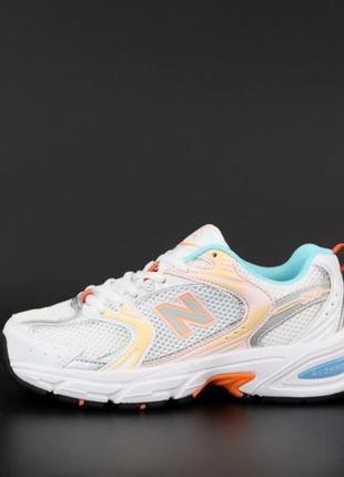 New balance 530 marine peach олдскул кросівки білі/ бірюзові/персикові