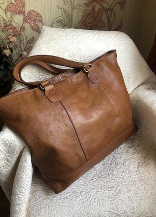 Огромная кожаная сумка шоппер дорожная, натуральная кожа, рыжая zara9 фото