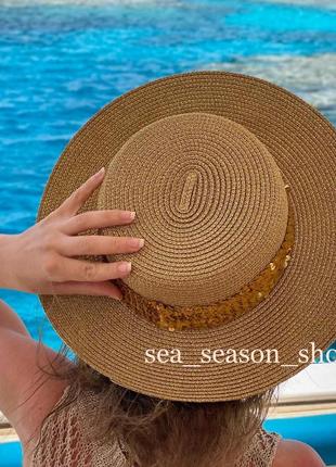 Женская пляжная шляпа, золотая шляпка. жіночий пляжний капелюшок3 фото