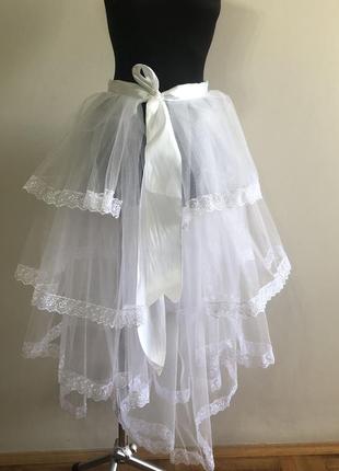 Белая юбка пачка хвост с кружевами, юбка шлейф6 фото