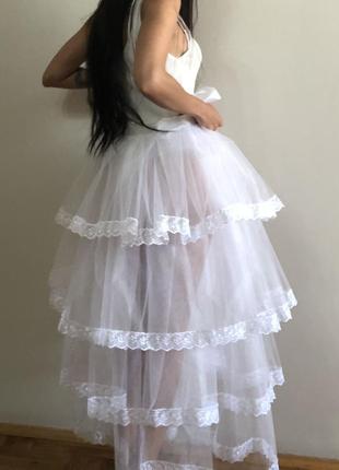 Белая юбка пачка хвост с кружевами, юбка шлейф8 фото