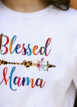 Вільна футболка з принтом, написом blessed mama5 фото