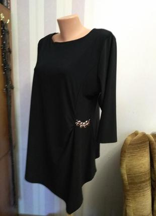 Удлиненная нарядная  блуза туника ассиметрия большой размер декор
