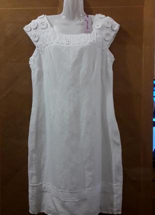 Брендовое  новое лен +хлопок нарядное платье  р.16 от per una