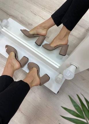 Шкіряні сабо шльопанці кожаные шлепанцы квадратный нос каблук5 фото