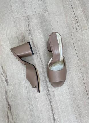 Шкіряні сабо шльопанці кожаные шлепанцы квадратный нос каблук3 фото