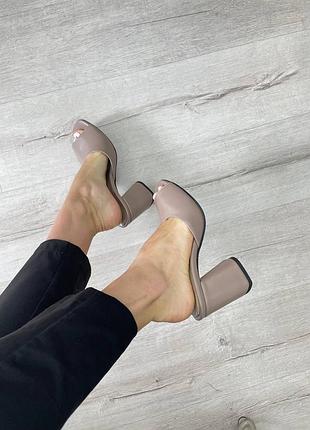Шкіряні сабо шльопанці кожаные шлепанцы квадратный нос каблук6 фото
