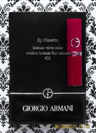 Жидкая матовая помада для губ giorgio armani lip maestro 400 the red intense velvet color 1.5 мл4 фото