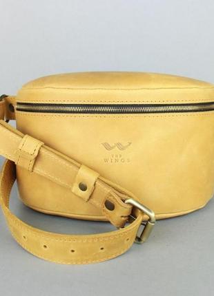 Сумка бананка поясна, кросбоді шкіряна crazy horse, жовта beltbag