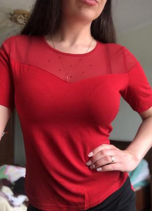 Красная футболка с сеткой кофточка guess zara mango1 фото