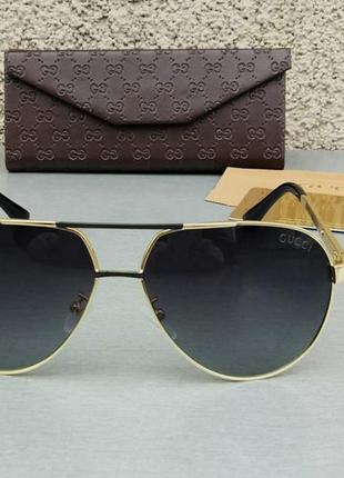 Окуляри брендові краплі чоловічі сонцезахисні в чорно золотистої оправі поляризированые