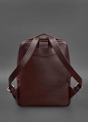Кожаный городской женский рюкзак на молнии бордовый7 фото