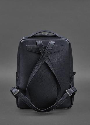 Кожаный городской женский рюкзак на молнии темно-синий флотар3 фото