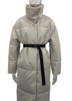 Пуховик экокожа бежевый