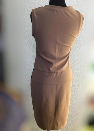 Костюм двойка платье + укорочённый пиджак кружево бежевое офисное5 фото