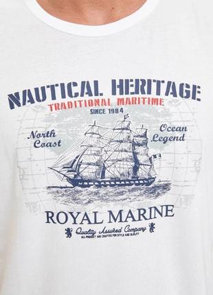 Белая мужская майка defacto / дефакто с кораблем nautical heritage, royal marine4 фото