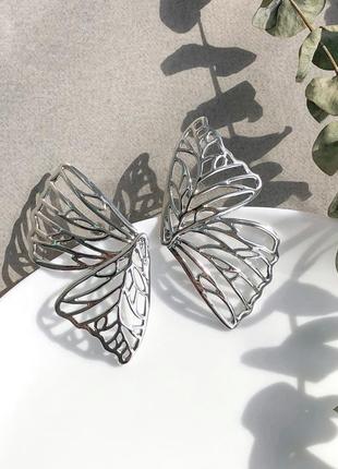 Серьги гвоздики бабочки в серебре и золоте, длинные3 фото